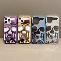 Coque de téléphone 3D de luxe électroplaquée tête de crâne creuse pour iPhone 18 Pro Max 18 Plus, motif squelette humain, finition métallique brillante