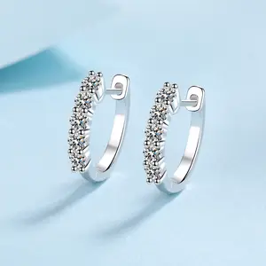 Fine 925 perhiasan perak anting-anting Hoop pertunangan wanita GRA bersertifikat Lab budaya berlian 1CT Moissanite anting-anting grosir