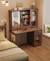 Bureau de toilette moderne nordique en bois massif avec éclairage LED - Table de maquillage multifonctionnelle convertible en bureau d'écriture avec panneau perforé