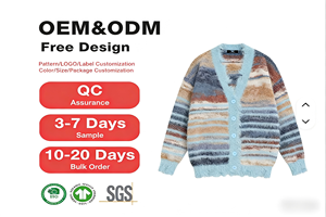 Suéter de Punto Casual con Logotipo Personalizado, Diseño Abierto por Delante, Largo, para Invierno, Antiarrugas, Transpirable, con Rayas Finas y Apliques - Product Image 2