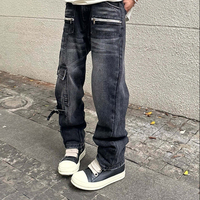 LILUO Jeans Baggy Fit personnalisés pour hommes 100% coton noir délavé surdimensionné jeans empilés pour hommes avec poches