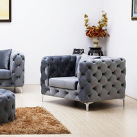 Juego de Sofás Chesterfield de Lujo para el Hogar, Tapizado en Terciopelo Gris, Conjunto de 3, 2 y 1 Plazas