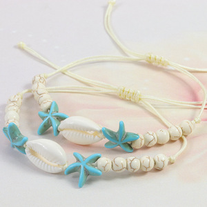 Trendy Ocean Series White Turquoise Beaded <b>Bracelets</b> Beach <b>Shells</b> Surfing Hand Rope for Gift Ball Shape Pattern - Product Image 5