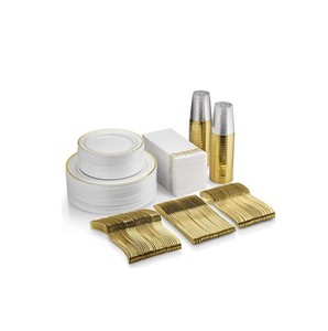 gold plastic disposable plates set /party dinnerware /wedding tableware