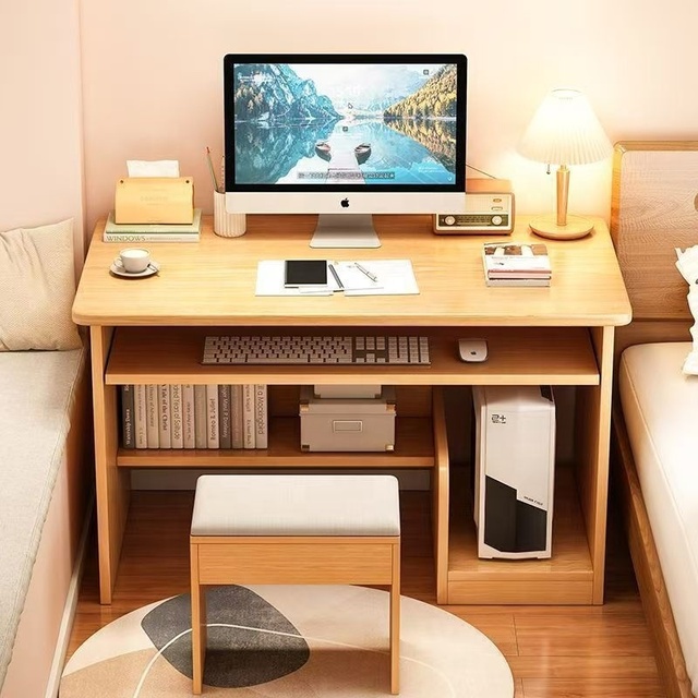Wear-resistant Rust-proof Home Furniture Wood Texture Computer Desk with Open Storage for Home Study