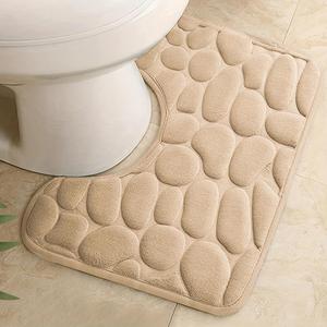 Tapis de bain en forme de U pour toilettes, motif galets en relief, en polaire corail, antidérapant, super absorbant, en mousse à mémoire de forme, pour maison et hôtel - Product Image 2