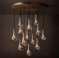 Lámpara Colgante Moderna de Lujo con Gotas de Lluvia de Cristal, Araña de Techo Redonda de Latón con Gotas de Lluvia para Sala de Estar, Decoración del Hogar