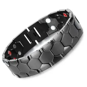 Gioielli biomagnetici bracciali magnetici da uomo bracciale energetico terapeutico nero cinturino in acciaio inossidabile nero