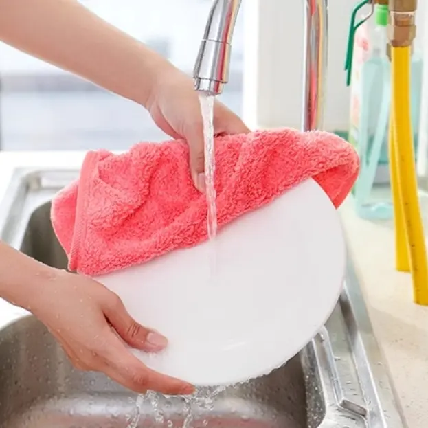 Banyo malzemeleri yumuşak el havlusu emici bez Dishcloths mercan kadife yumuşak kanca mutfak el havlusu