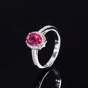 Wholesale Fashion Jewelry Eco-friendly Copper Minimalist Oval Cut 6*8MM Cubic Zirconia Blue Stone Halo <b>Ring</b> for Women Best Gift - Product Image 4