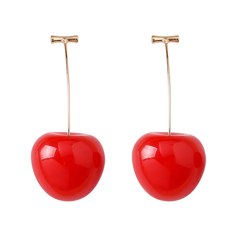 Vente en gros de boucles d'oreilles cerises rouges adorables boucles d'oreilles fruits en alliage de résine pour femmes filles accessoires de bijoux de mode cadeaux préférés