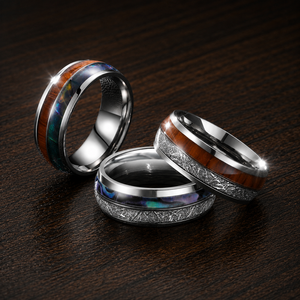 Bague géométrique <span class=keywords><strong>en</strong></span> forme de U <span class=keywords><strong>en</strong></span> acier inoxydable JLM avec incrustation de bois et feuille d'argent, unisexe, pour la mode, alliance de mariage, cadeau - Product Image 6