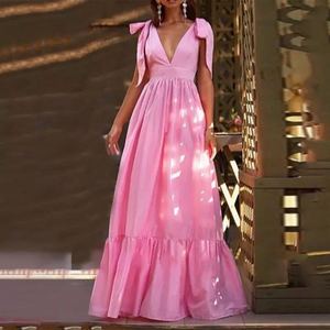V-neck Yellow Maxi Dress Empire Waist Wrap <b>Tie</b> <b>Back</b> Evening Gown Women's Long Dress Breathable Summer Formal Wear - Product Image 2