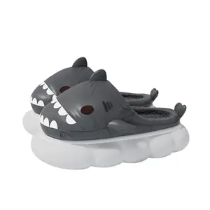 2024 New Arrival Cartoon Shark Cotton Slippers Black Color Sandals Indoor Anti-slip Soft Warm Shoes Fuzzy Slippers