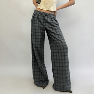 Pantalon large à carreaux colorblock pour femme, taille basse, coupe ample, style décontracté, bureau et streetwear - Product Image 2