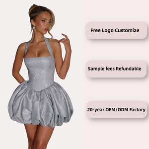 2025 pháp thời trang sexy Halter trở lại ren up Slim <span class=keywords><strong>Mini</strong></span> <span class=keywords><strong>Dress</strong></span> phồng ăn mặc cho phụ nữ - Product Image 2