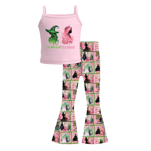 Completo estivo casual per bambine in seta organica di latte, top a balze con stampa a fiocco e <span class=keywords><strong>pantaloni</strong></span> a zampa. - Product Image 3