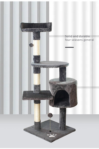 <span class=keywords><strong>Arbre</strong></span> à <span class=keywords><strong>chat</strong></span> moderne et élégant en bois et maison à gratter plate-forme de tour de poteau de divertissement avec peluche pour chatons - Product Image 3