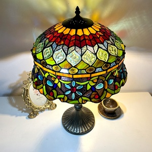 Longhuijing for 16 Inch Luxury Curved Stained Glass Dome Bedside Lamp Flexible Floral Design Mediterranean Style AC <b>Lighting</b> - Product Image 4
