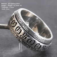 Anneaux en argent sterling 925 véritable, style rétro, rotatifs, porte-bonheur, avec inscription tibétaine Om Mani Padme Hum, pour hommes et femmes