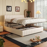 Meubles de chambre à coucher en bois de luxe moderne, lit double king size rembourré avec rangement, design esthétique blanc pour adultes