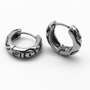 Yunnique Boucles d'oreilles Huggie en acier inoxydable, motif géométrique noir, pour hommes et femmes, style japonais et coréen - Product Image 2