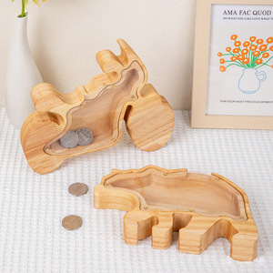 Hucha de madera con diseño de dinosaurio de dibujos animados para niños, decoración de escritorio, caja de dinero de madera maciza, edad de 2 a 4 años - Product Image 5