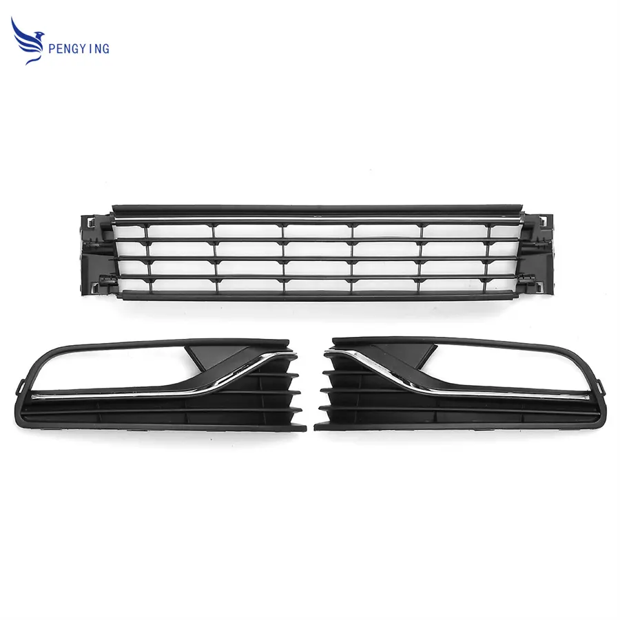 New Car Front Bumper Lower Fog Light Grille Grill Trims + Center Grille Set For VW For POLO 2014 2015 2016 2017 6R0853677A9B9