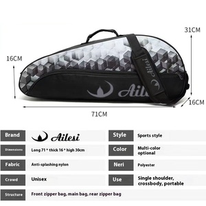 Sac à dos professionnel personnalisé en nylon pour badminton tennis sac fourre-tout à une épaule pour hommes/femmes 3/6 Solution de rangement pour raquette sport - Product Image 4