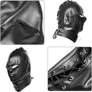 Lederen Bondage Zwart Full Face Fixation Sm Head Hood Bdsm <span class=keywords><strong>Fetish</strong></span> Capuchon Verstelbare Hoofddeksels Met Rits Voor Volwassenen Koppels - Product Image 3