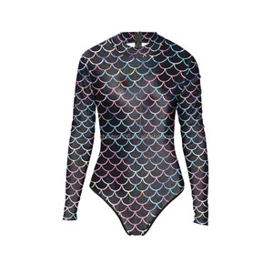Maillot de bain une pièce à manches longues pour <span class=keywords><strong>femme</strong></span>, imprimé 3D écailles de poisson, pour la performance et l'intérieur - Product Image 1