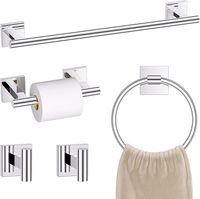 Ensemble de porte-serviettes de salle de bain moderne noir mat durable en acier inoxydable 5 pièces sans électricité, avec porte-papier toilette double niveau