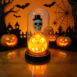 Décoration de fête d'Halloween KZR, lumières LED en forme de citrouille et de fantôme - bois et acrylique, pour adultes - Product Image 4