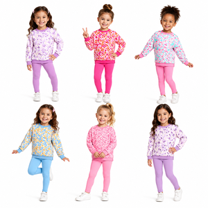 Pantalones Leggings Deportivos Personalizados para Niñas Pequeñas, Conjuntos de Ropa Deportiva de Moda para Hermanas al por Mayor, Boutique de Ropa Deportiva, Estampado de Seda de Leche - Product Image 1