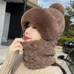 Women's Winter Pom Pom Hat Neck Warmer Face Mask Beanie Full Face Thickened Warm Cold Proof Headgear - Product Image 1