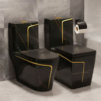 Ensemble WC et lavabo en céramique moderne avec WC à poser au sol et lavabo combiné, noir pur et or