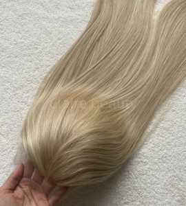 Cabello humano natural puro con base superior de encaje Mono de Venta caliente, accesorio de cabello Mono para mujer con bordes de piel transparente y parte superior de malla elástica - Product Image 3