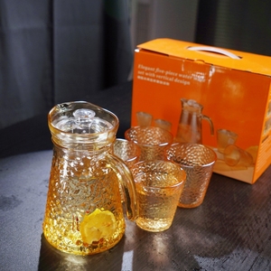 Modern Luxury <b>Glass</b> <b>Jug</b> Set with Brass Water Kettle Handle & Lid Microwave Safe Eco-Friendly Custom Logo for Home Hotel Use - Product Image 4