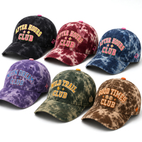 Casquette de baseball structurée à 6 panneaux avec logo brodé en lettres 3D en relief, imprimé camouflage tie-dye noir, pour marque et marque privée