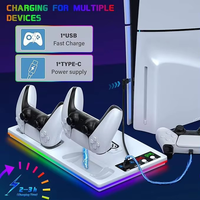 Support de console de jeu tout-en-un avec éclairage RGB, double station de charge et rangement de disques pour les systèmes de jeu de dernière génération