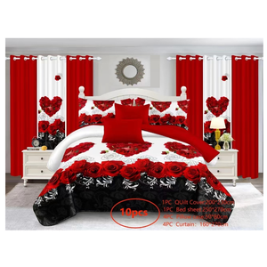 बड़ा फूल microfiber कस्टम बहु राजा 10PCS पॉलिएस्टर चादर शादी पर्दा बिस्तर सेट - Product Image 1