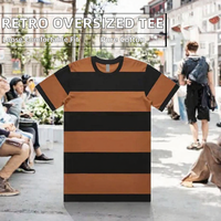 T-shirt en coton surdimensionné pour homme, col rond, manches courtes, rayé, décontracté, à porter au quotidien