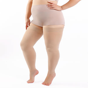 Medias de Compresión de Nylon hasta el Muslo, sin Pie, para Mujer, Tallas Grandes, Anti Varices y Edema, Graduadas de 20-30 mmHg, Color Negro Personalizado - Product Image 3