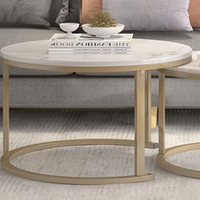 Ensemble de tables basses modernes en chêne artificiel doré imperméable, structure gigogne, 2 tables d'appoint empilables, luxe pour salon