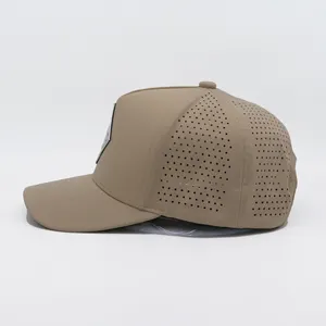 High Quality 5 Panel Custom Rubber Pvc Patch Logo Sport Rope Cap Waterproof Laser Cut Hole Perforated Performance Golf Dad Hat