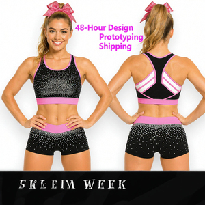 Uniforme de Porristas Personalizado con Estampado por Transferencia Térmica, Spandex/Algodón, 220g, Fusión sin Costuras, Pedrería Rosa, Ropa de Práctica All Star, OEM - Product Image 3