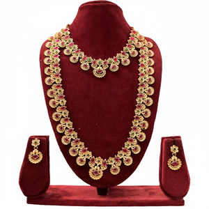 Traditional South <b>Indian</b> Temple Long Bridal Necklace Set Alloy Gold Plated Zircon Earrings Vintage Engagement Wedding - Product Image 2