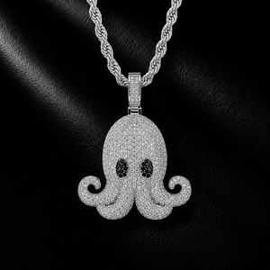 Collier pendentif pieuvre Iced Out en laiton doré et argenté avec micro-pavé de zircone cubique pour homme, bijoux hip-hop streetwear - Product Image 5
