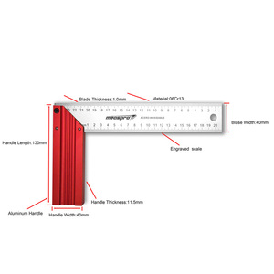 Équerre de charpentier professionnelle MEASPRO MS07SA2 200 mm, lame en acier inoxydable gravée, poignée en aluminium massif, outil métrique et impérial de qualité - Product Image 5