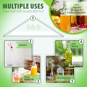 Refillable Glass Bottles in Various Sizes (350ml-1000ml)-Round Clear <b>Swing</b> <b>Top</b> for Tequila Brandy Sauces Oils & Beverages - Product Image 5